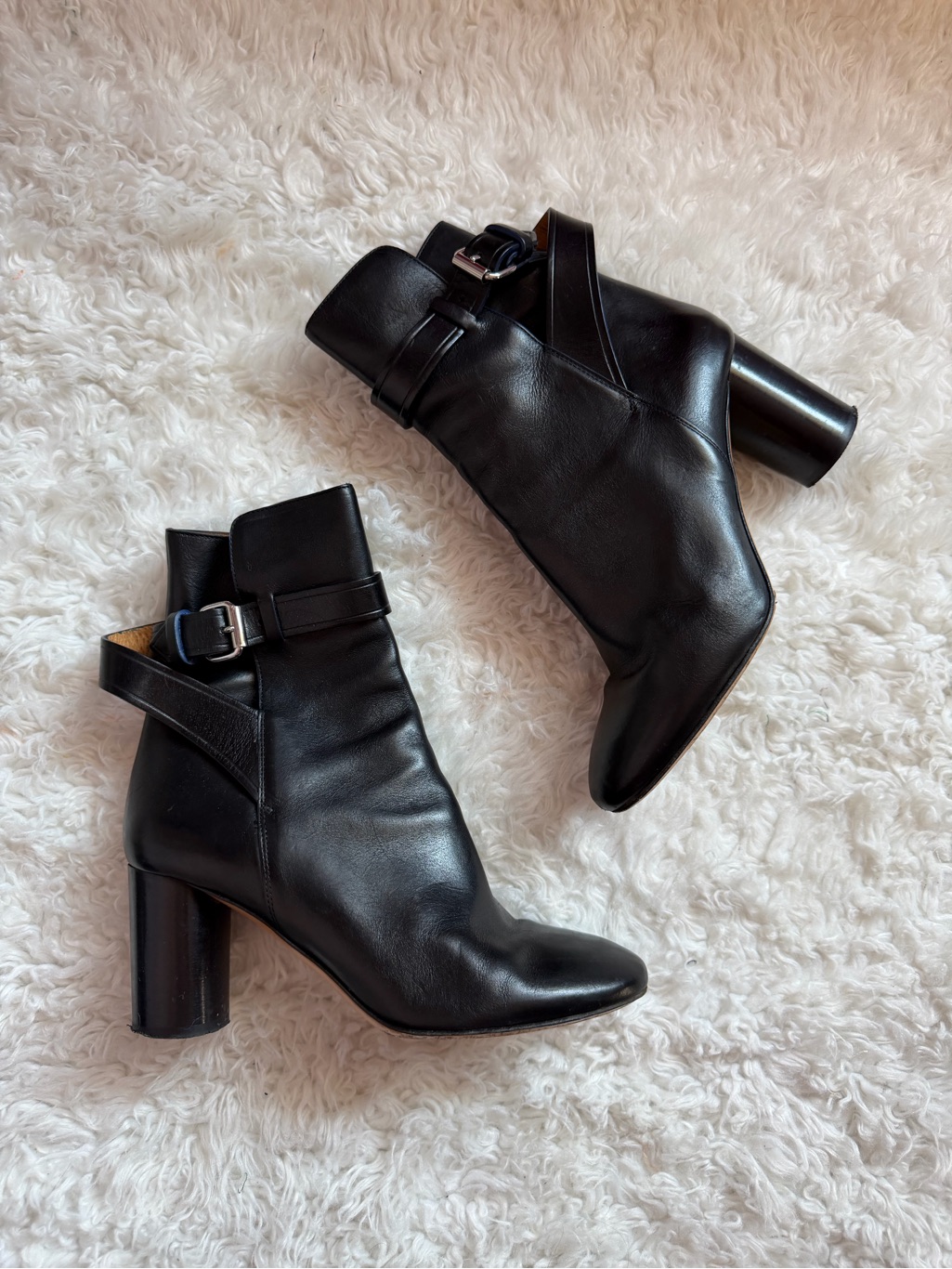 Isabel Marant Classic Black Leather Women’s Wrap Ankle Boots Block Heel 39